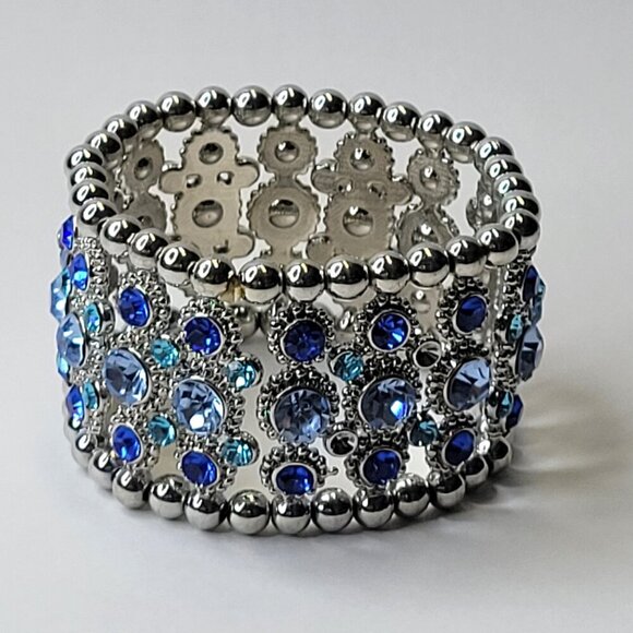 Blue Sparkling Crystal Stretch Rhinestone Bracelet - Picture 8 of 11